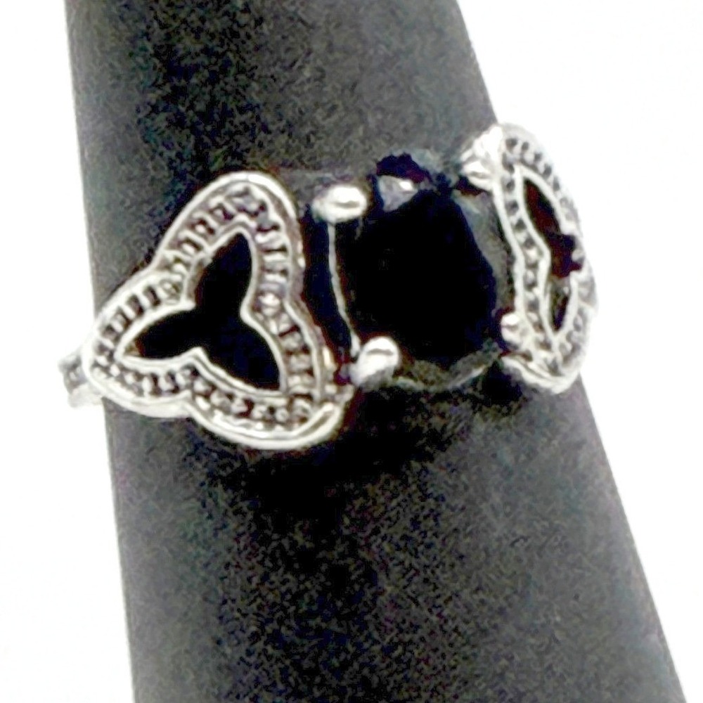 Silver Black‎ Stone Ring Size 7.5 Statement Gothic Chic NWT